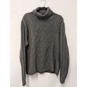 Banana Republic Gray Merino Wool Cable Knit Turtleneck Sweater sz XL Fisherman